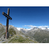 Nog een keer het kruis met de gletsjers van de Simonyspitzen, de Großer Geiger en de Groß Venediger