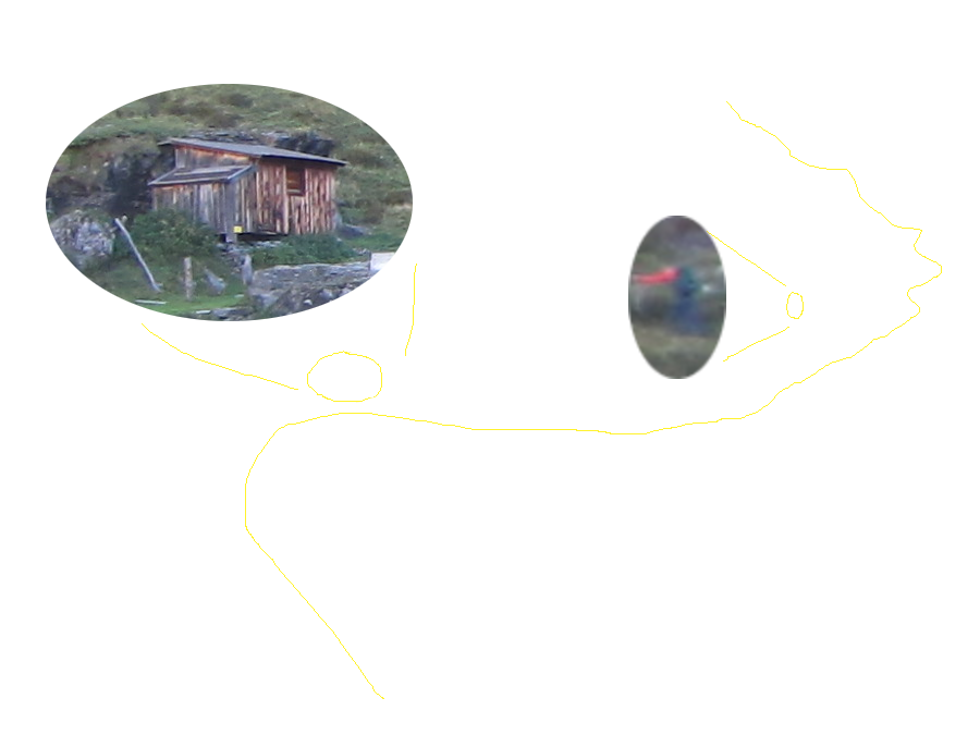 400 jaar geleden werd hier ijzererts gedolven dus het hutje is eigenlijk de Hoogovens van Osttirol. En er liep iemand met een heeeeele lange rode arm.