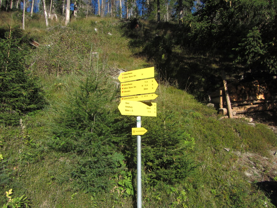 Via de Edelwei&szlig;wiese (linksaf) Naar de Sudetendeutsche H&uuml;tte en de Kleiner Muntanitz