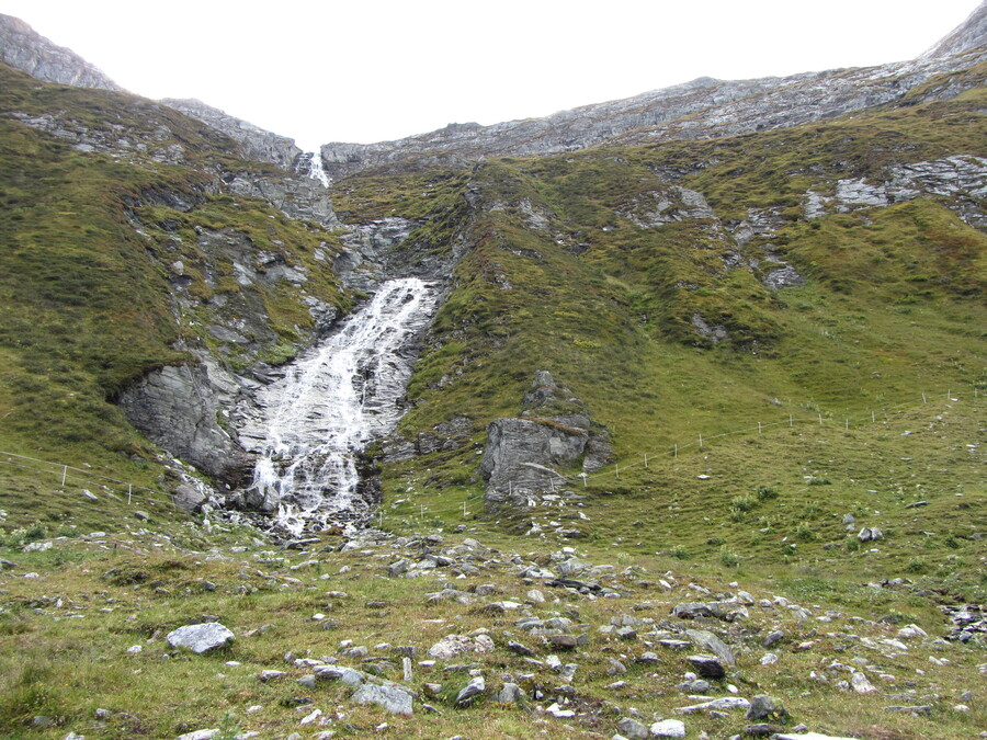Onderaan de watervallen. Koeien mogen de waterval niet beklimmen.