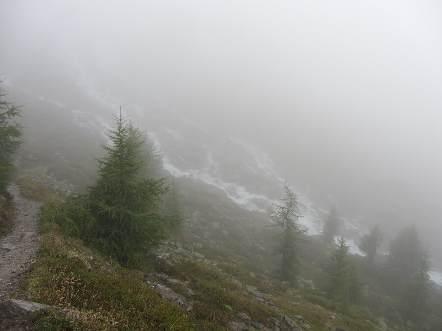 De Maurerbach vlak bij de hut door de mist